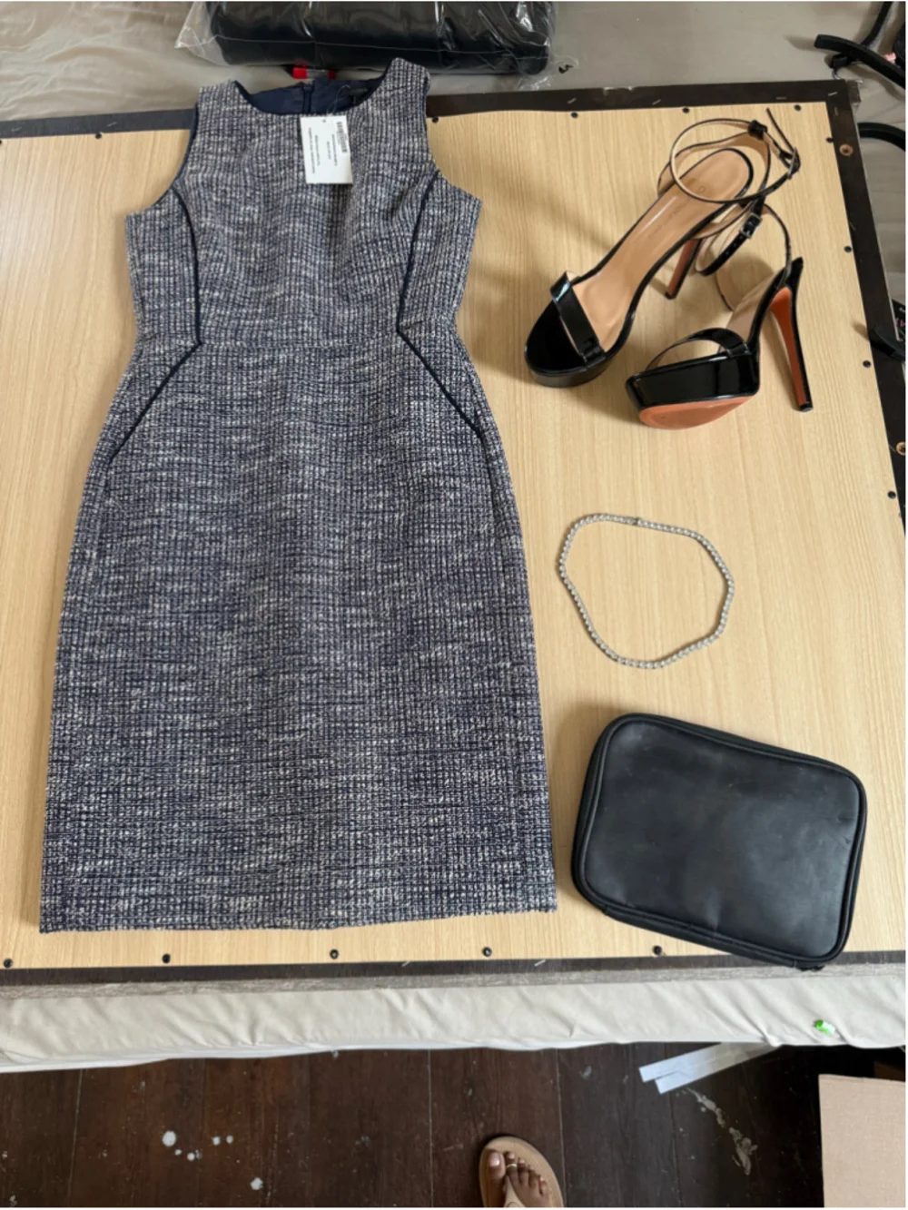 J.Crew Textured Tweed Sheath Dress Navy Pink Ivory Sleeveless Size 00